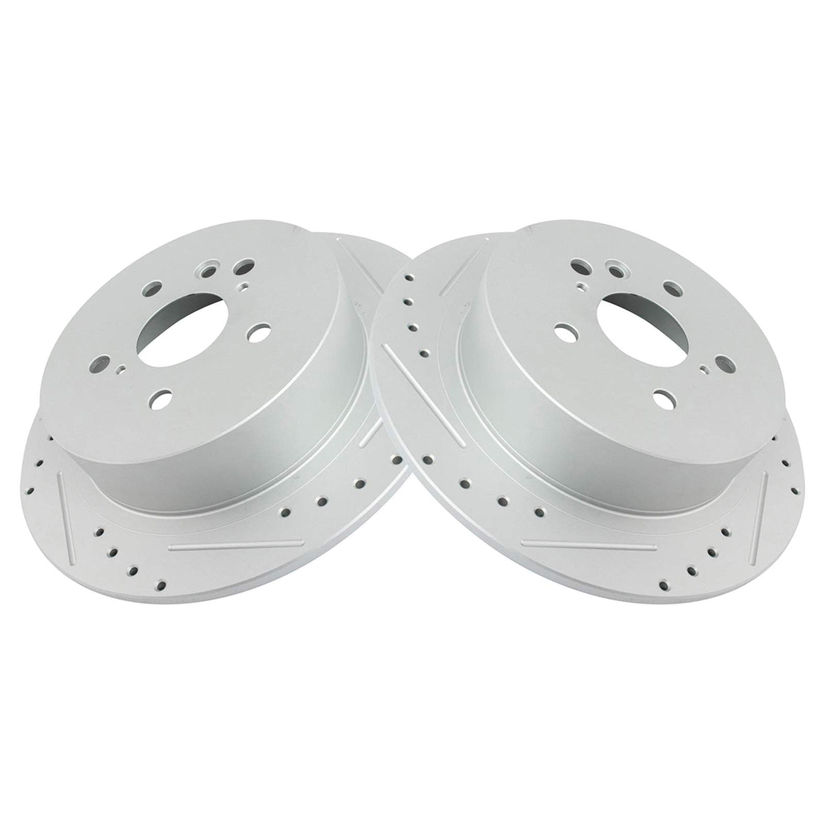 Trq Rear Performance Brake Rotors Set Solid Premium G-Coated Cross Drilled & Slotted Compatible With 2008-2013 Toyota Highlander