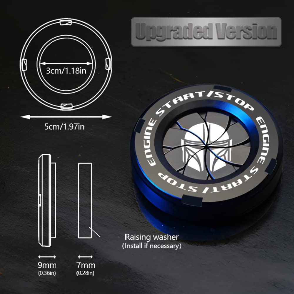 Tybasthe Rotary Push Start Button Cover, Mandalorian Car Accessories Engine Start Stop Button Cover, Star Wars Car Stickers Inte