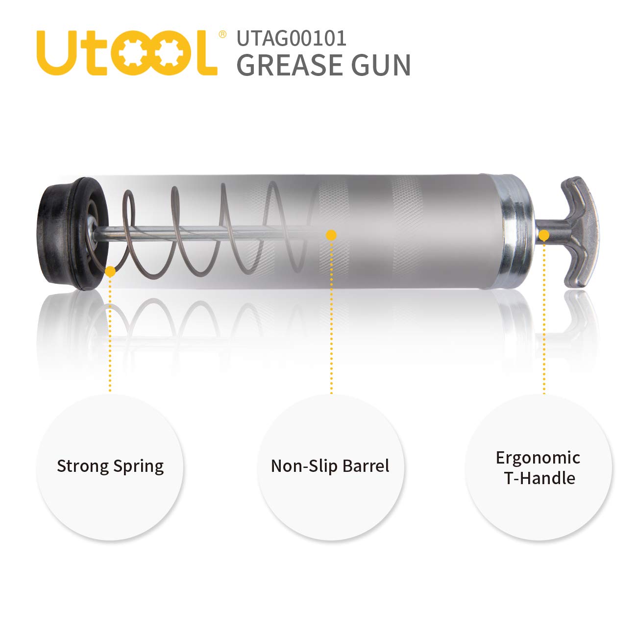 Utool Grease Gun, 8000 Psi Heavy Duty Pistol Grip Grease Gun Kit With 14 Oz Capacity, 18 Inch Resin Flex Hose, 2 Basic Coupler,