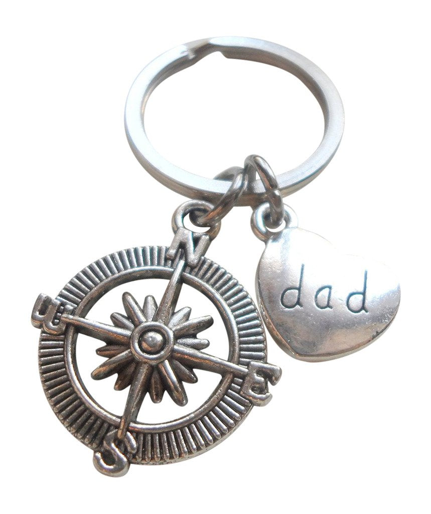 Dads Open Metal Compass Keychain - Id Be Lost Without You; Fathers Gift Keychain