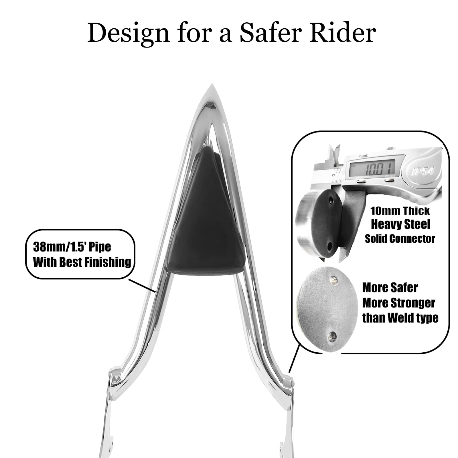 DreDoggMoto Motorcycle Backrest Sissy Bar Pad for Harley Touring 1997-2008, Chrome Finish