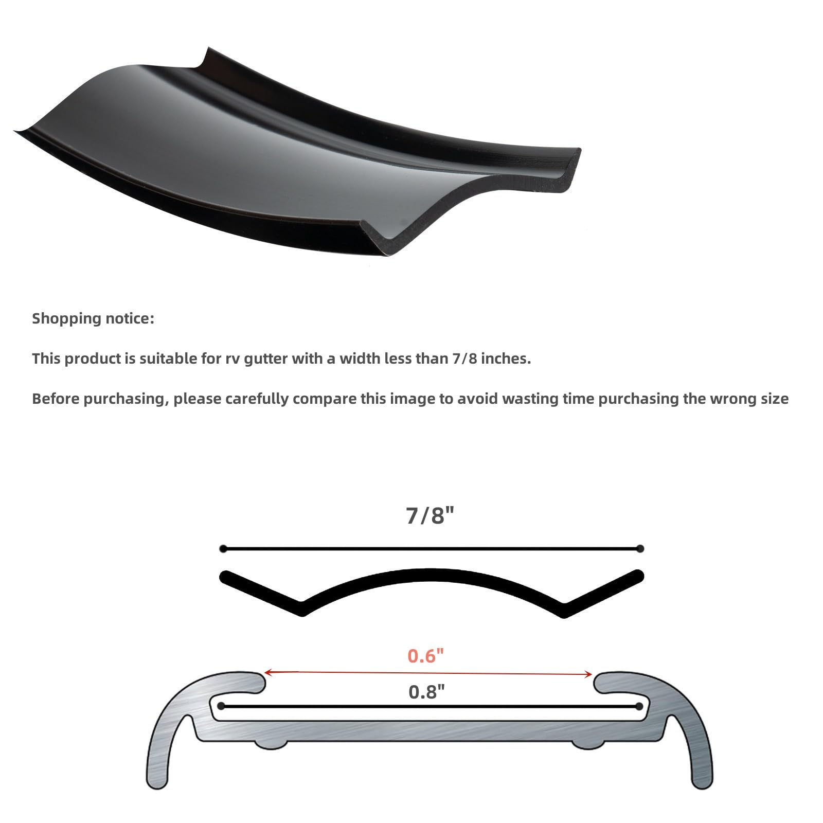 upuuup RV Trim molding Insert Screw Cover Trim Fits for RV Camper Travel (7/8'' Black 50FT)