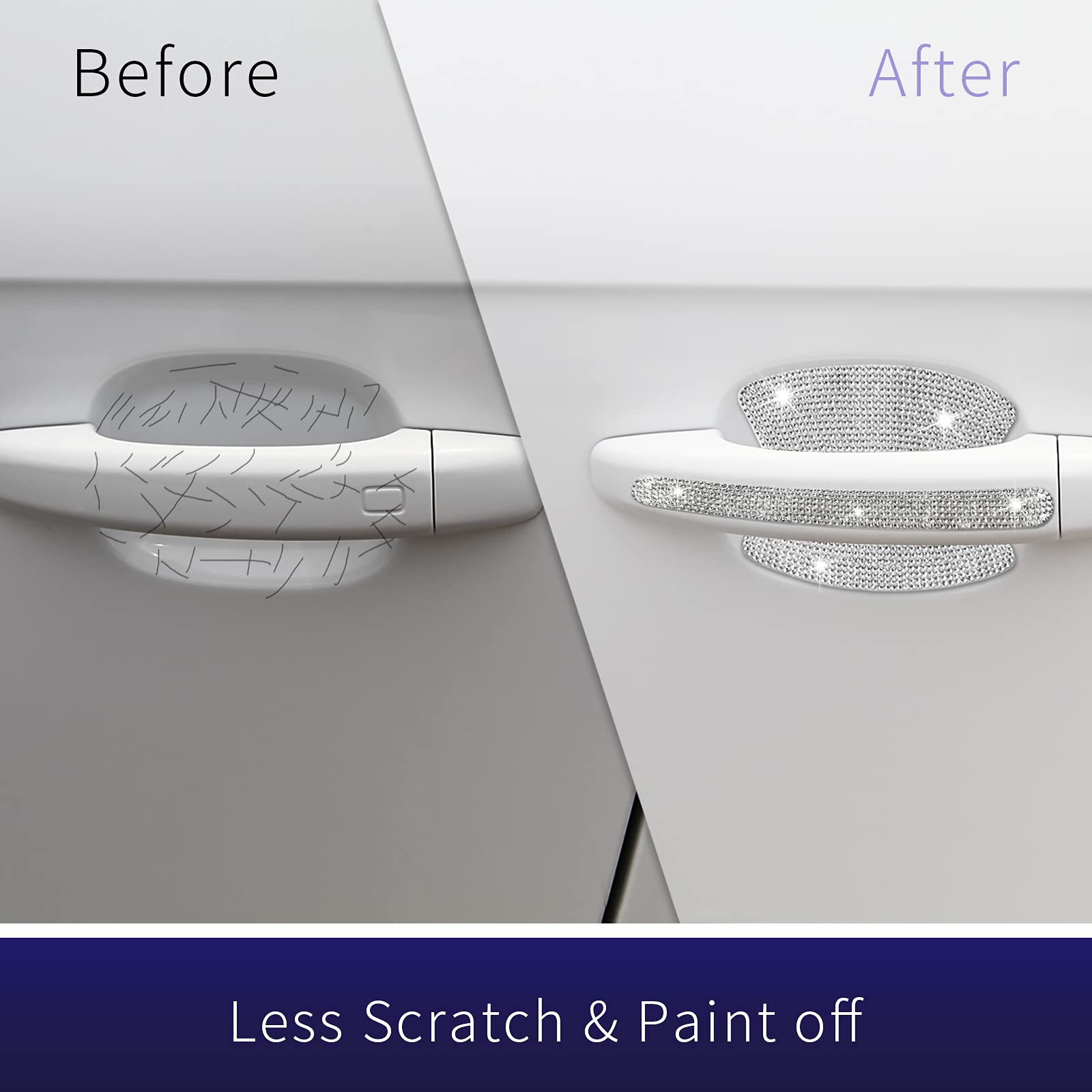 Rhinestone Car Door Handle Stickers - 8Pcs Bling Car Accessories Crystal Glitter Protector Decals Scratch Safety Reflective Auto Sticker For Woman & Man