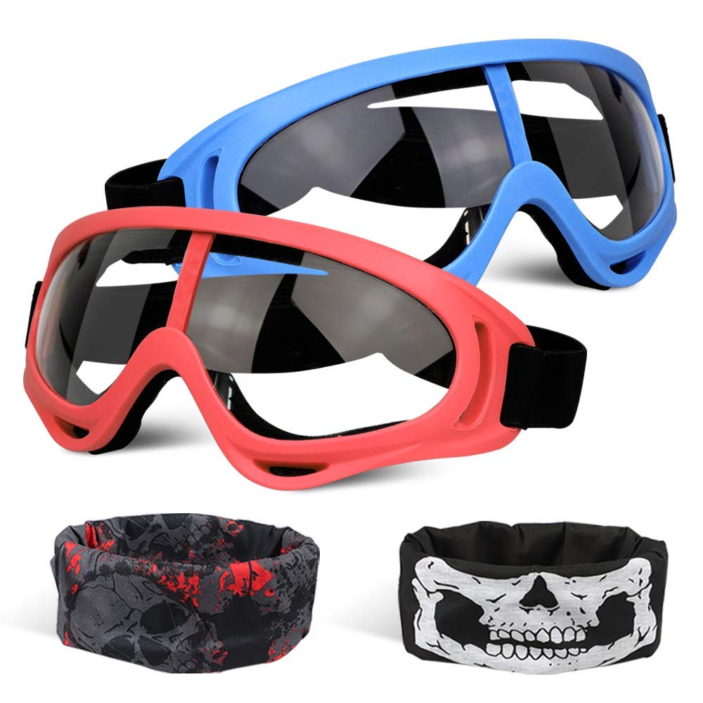 Pokonboy 2 Pack Protective Goggles/Safety Glasses/Motorcycle Eyewear With Bandanas - Compatible With Nerf Game Battle For Kids (