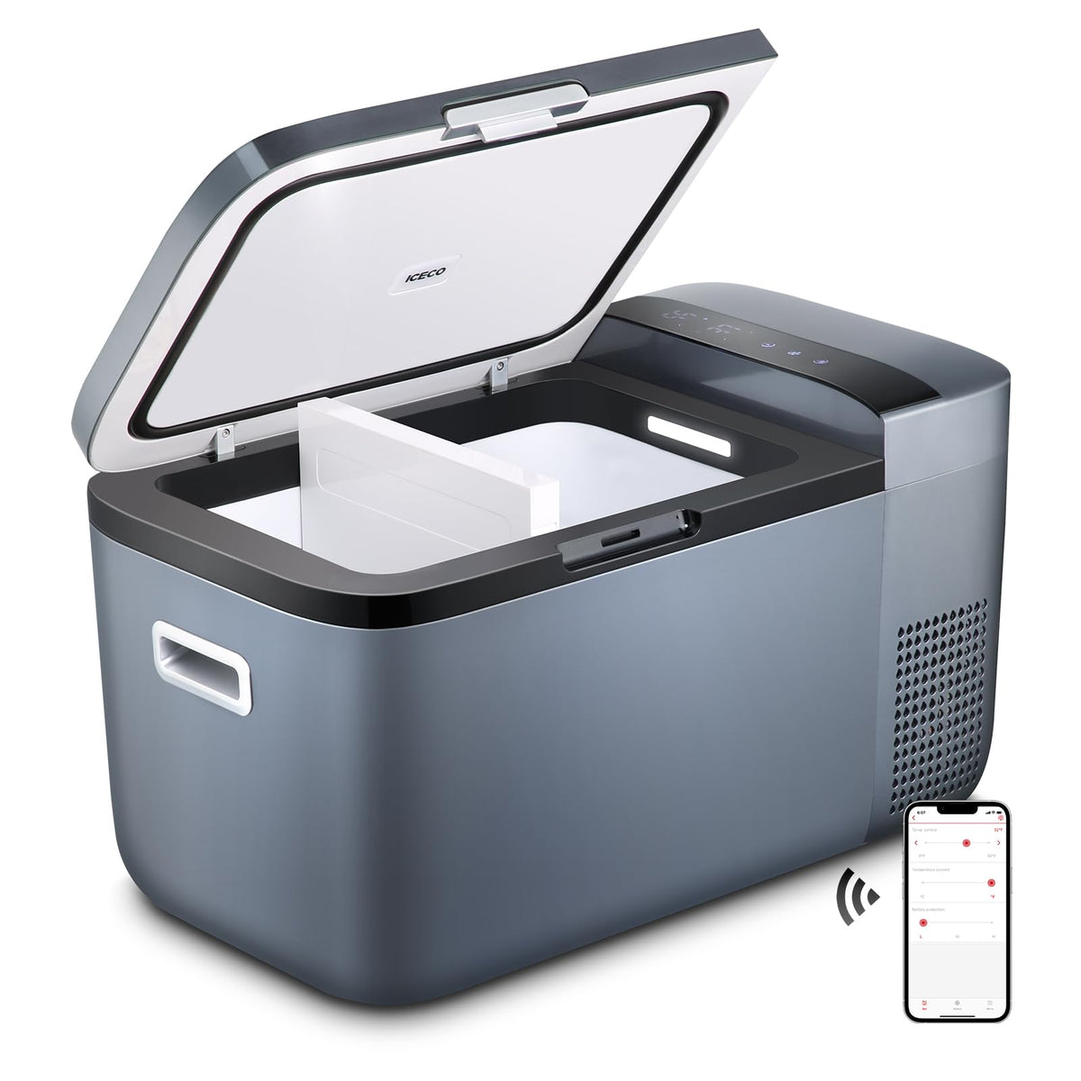 Iceco Go20 Dual Zone Portable Refrigerator With Secop Compressor, 20 Liter/21 Quart, Dc 12/24V, Ac 100-240V, 0? To 50?, Mini Fridge Cooler Refrigerator For Outdoor, Home Use, Driving, Gray