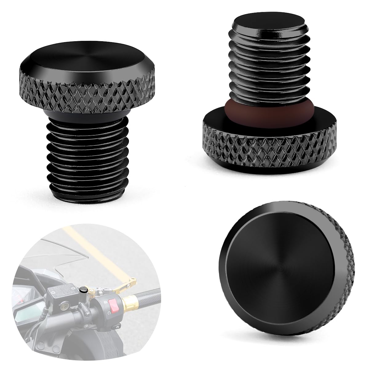 3 Pcs Motorcycle Mirror Hole Plug M10x1.25, Universal Space Aluminum Motorcycle Rear view Mirror Screws Suitable for most Motorc