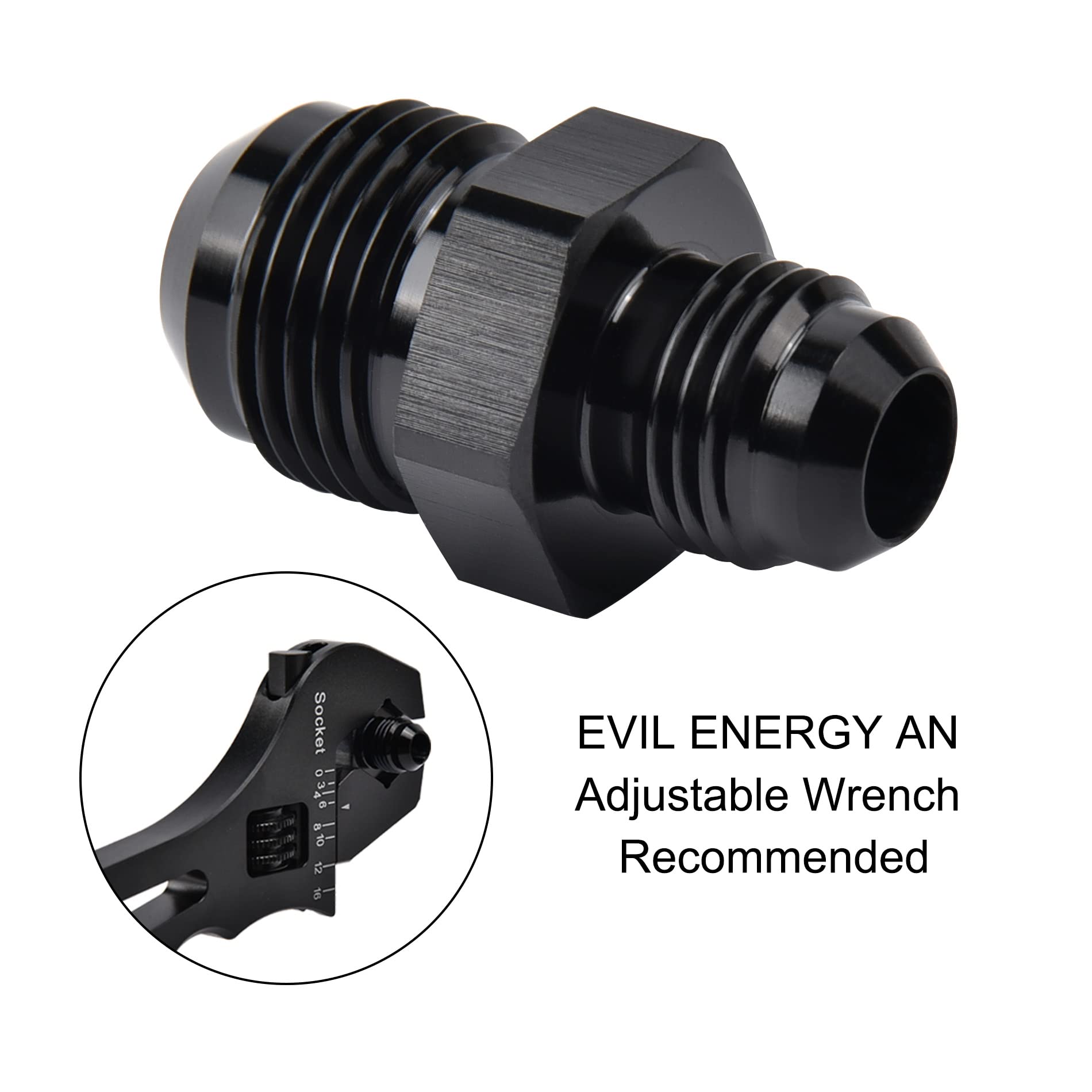 Evil Energy 8An Male To An6 Male Flare Reducer Coupler Union Straight Adapter Fitting Black 2Pcs