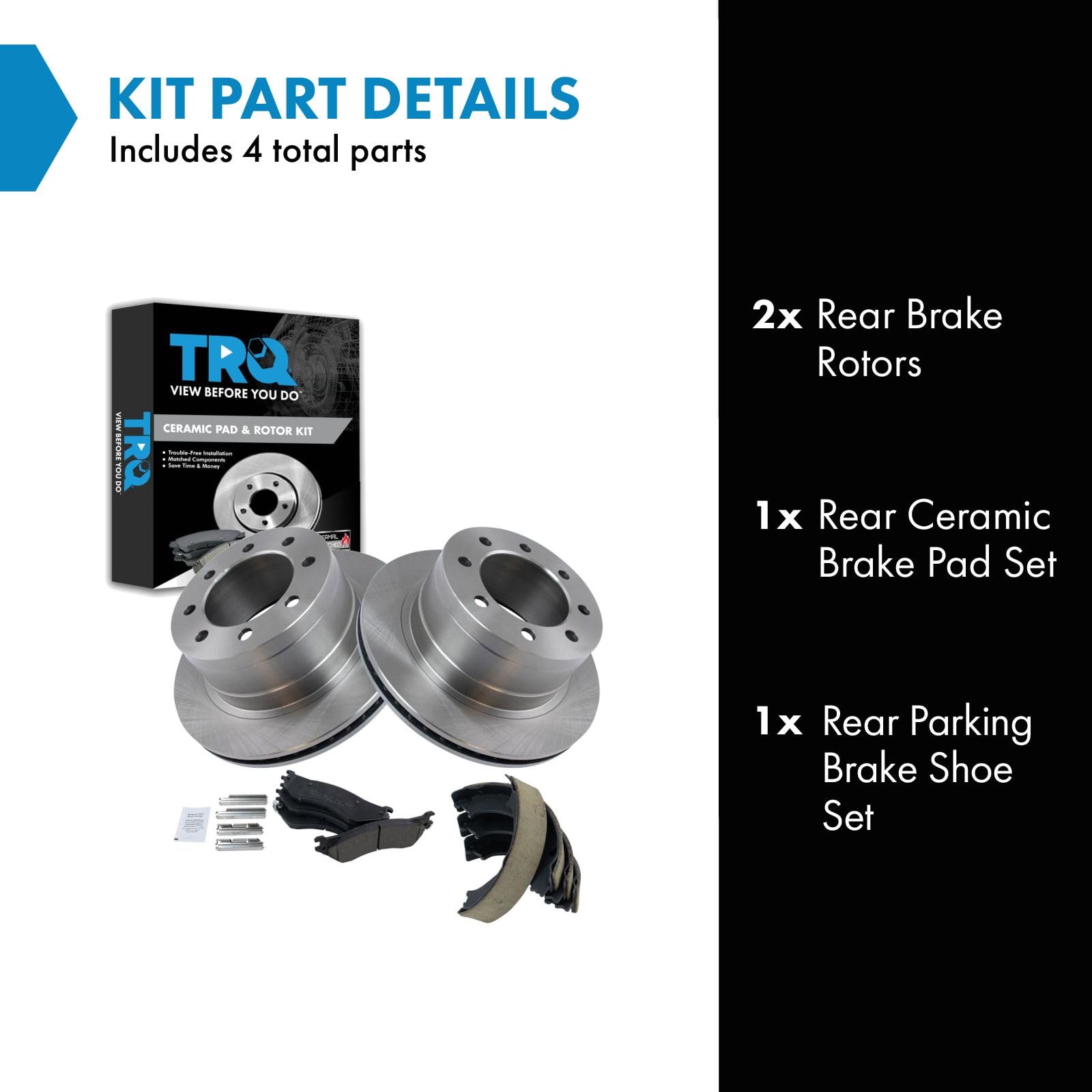 Trq Rear Brake Pad & Rotor Kit Brake Pads Brake Rotor Parking Brake Shoe Set Ceramic Compatible With 2003-2005 Dodge Ram 2500 Ra