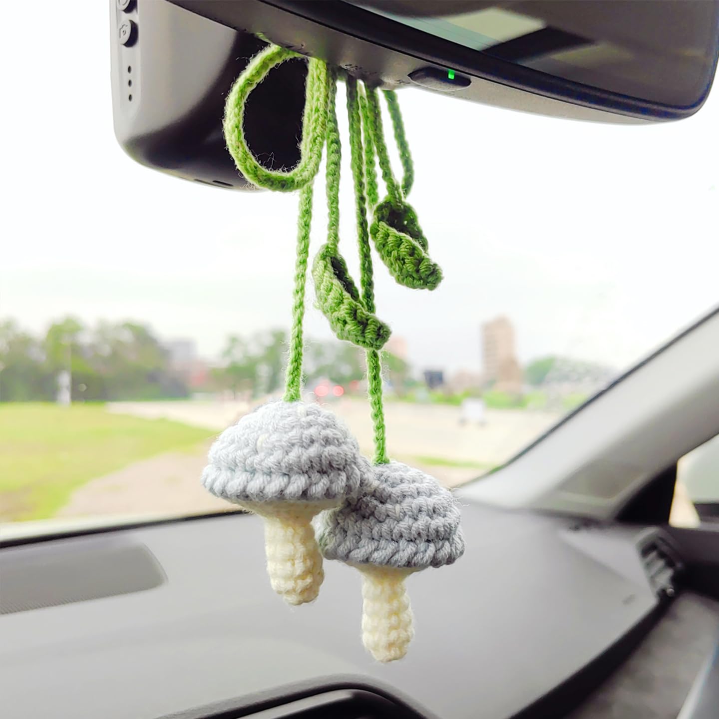 Mushroom Car Accessories, (Glue Free) Safe Crochet Car Mirror Hanging Accessories, Cute Crochet Car Accessories For Women, Rear