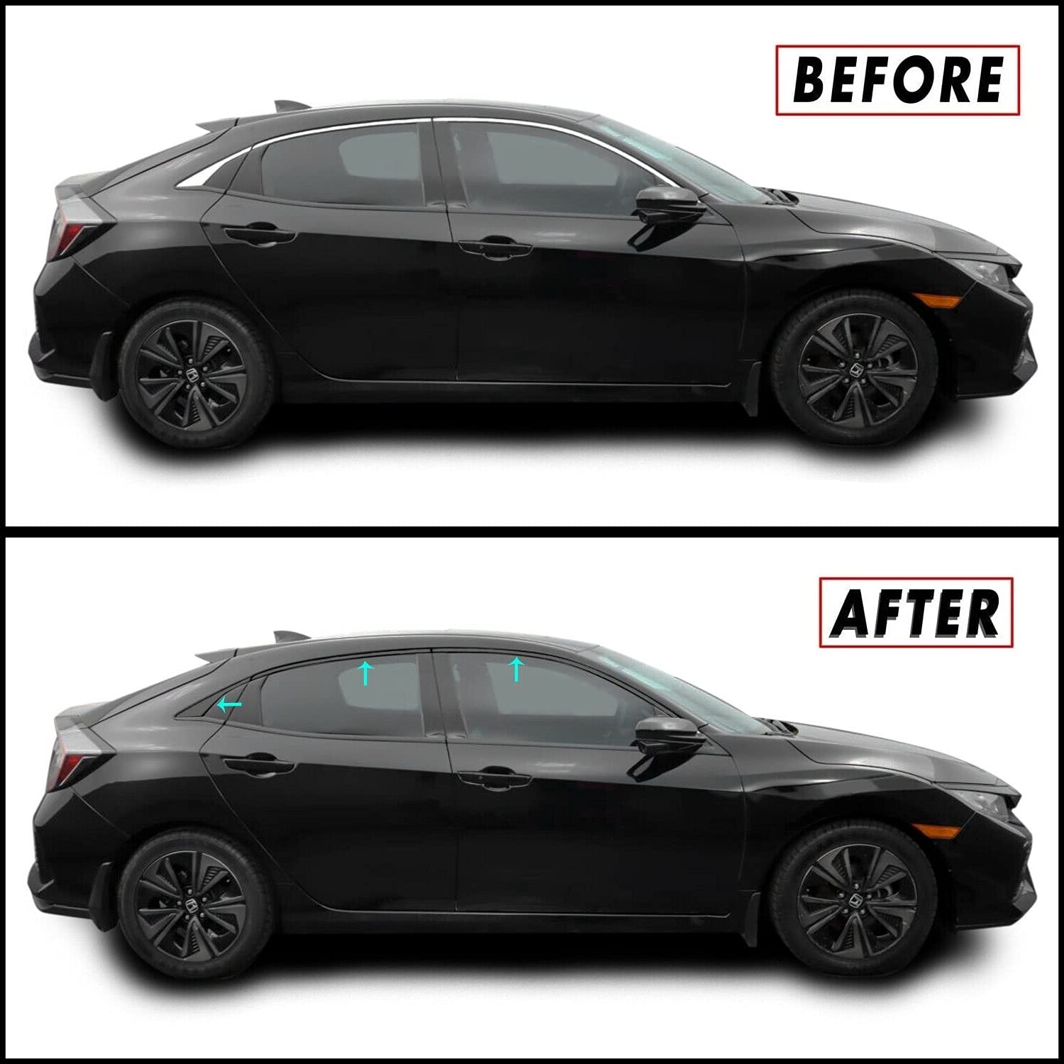 Slickmod Chrome Delete Blackout Vinyl Overlay For 2016-2021 Honda Civic Hatchback Window Trim (Satin Black)