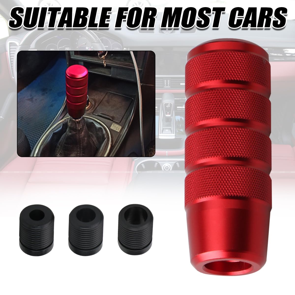 Osilly 95Mm/3.74'' Car Shifter Knob, Aluminum Weighted Automotive Gear Shift Manual Knobs Lever With 3 Threaded Adapters M8 M10