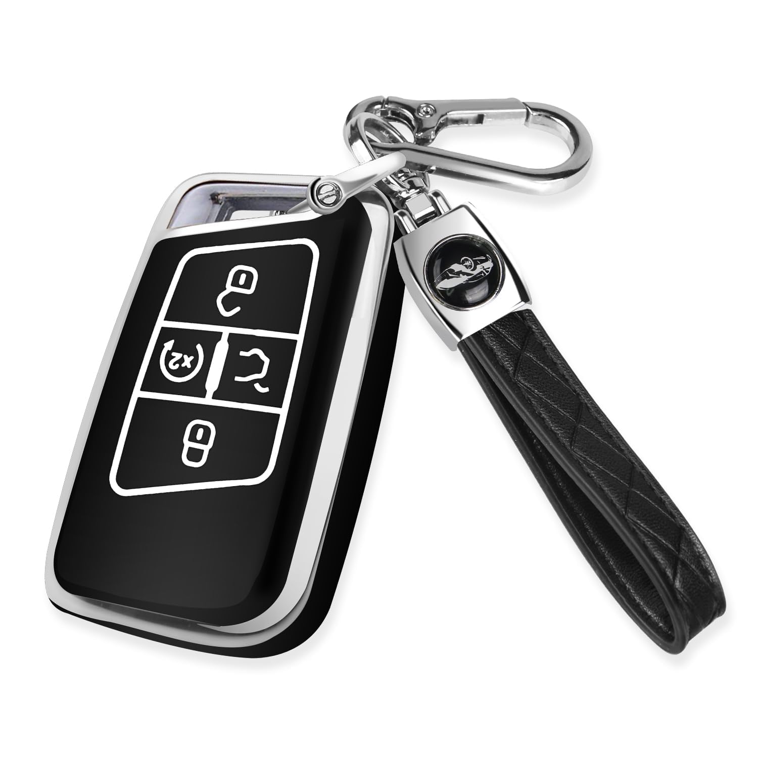 MILD EAST for Volkswagen Key Fob Cover with Keychain, Sliver Edge Key Case Holder for VW Atlas Alltrack Jetta Passat Tiguan, Bla