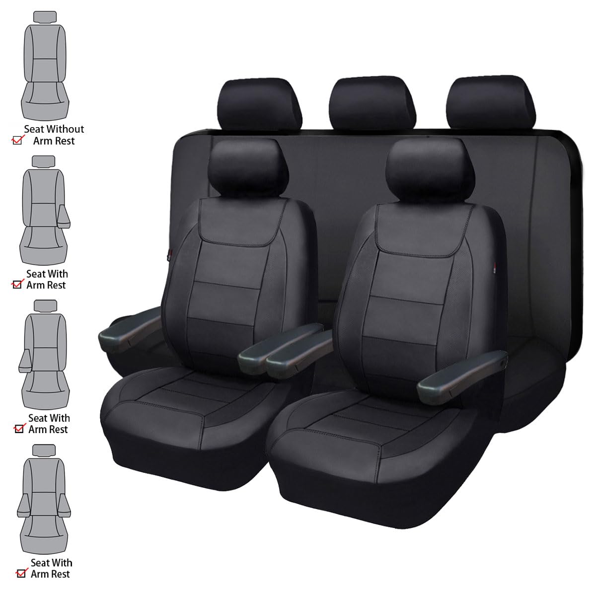 Flying Banner Car Seat Covers Protects Water Proof Faux Leather Carbon Fiber Front And Rear Bench (Black, Full Set - 8Pcs)