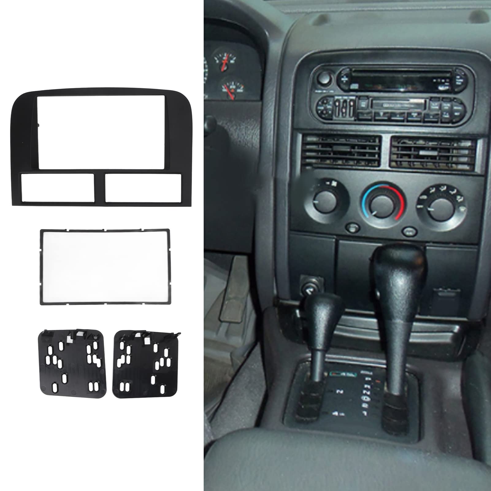 Fydun Double Din Installation Dash Kit Dashboard Installation Trim Stereo Audio Bezel Decor For Jeep Grand Cherokee 1999-2004