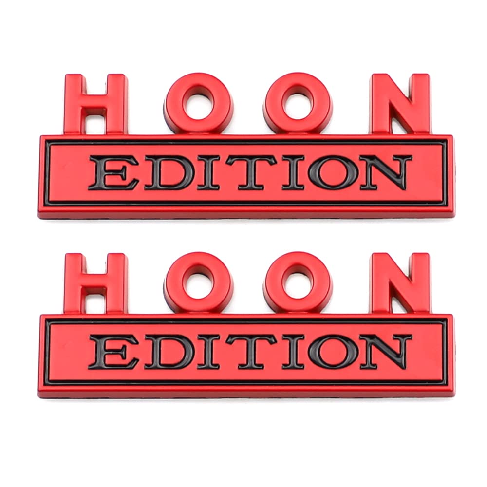 2 Pcs Hoon Edition Emblem Car Side Rear Front Hood Trunk Door Badge 3D Decal Sticker Fit For Car Truck Suv (Hoon, Red)