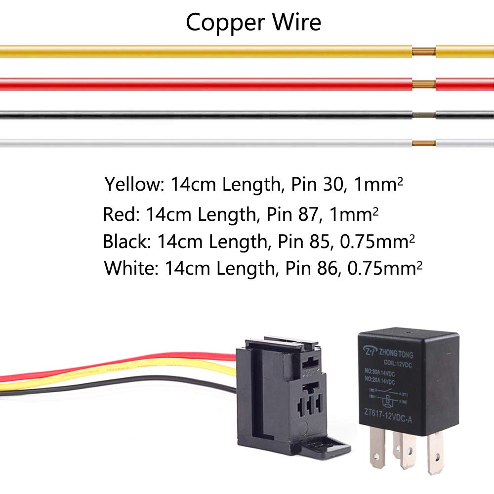 ESUPPORT 12V 30A Heavy Duty Relay Switch, Waterproof 4Pin SPST Plug Harness, Pack of 5 for Automotive Use