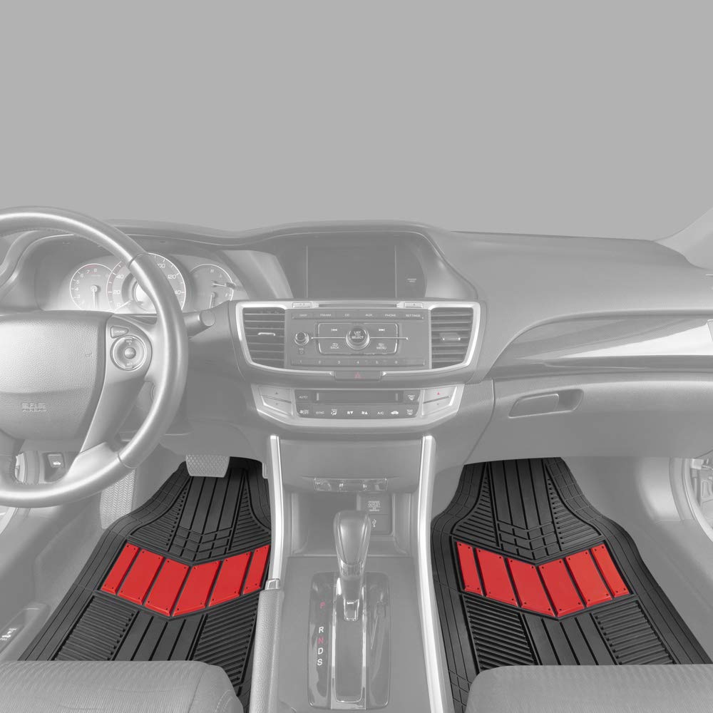 Bdk Two-Tone Polypro Car Seat Covers Full Set With Motor Trend Heavy Duty Rubber Car Floor Mats, Black & Red - Interior Covers For Auto Truck Van Suv