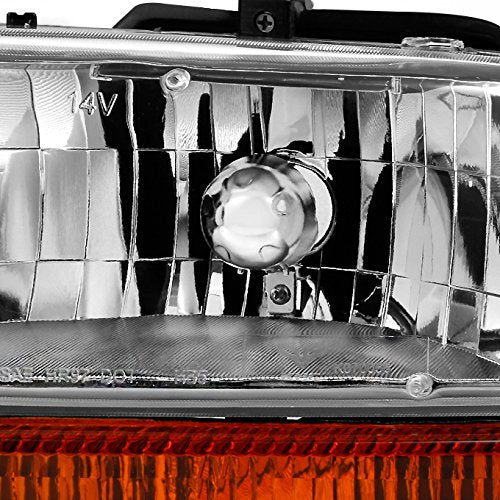 Akkon - Fits 1997-2004 Dodge Dakota | 98-03 Durango Chrome Driver Left + Passenger Right Side Headlights +Signal Lamp Pair Set