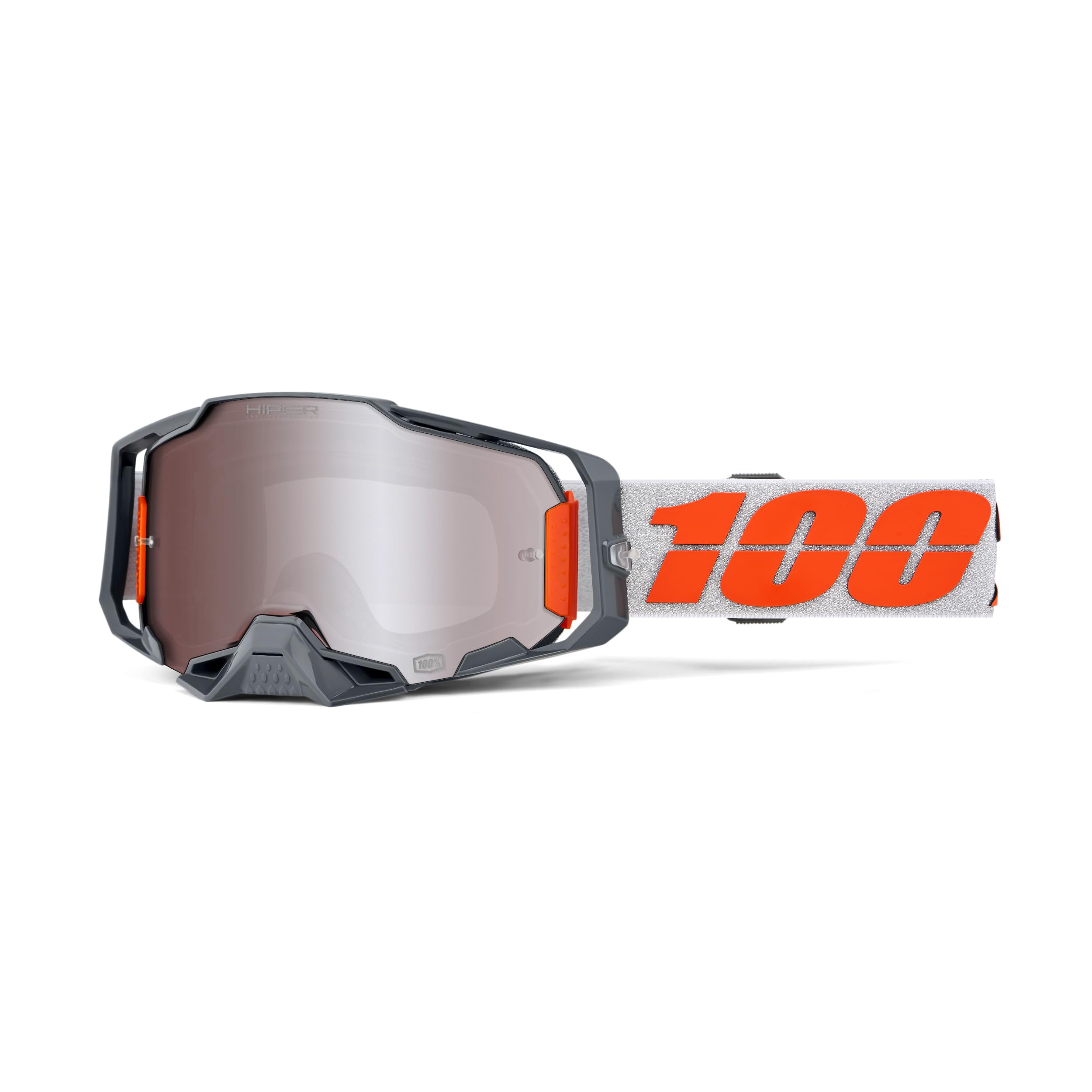 100% Armega Goggles - Eyewear For Dirt Bikes, Motocross, Motorcycle, & Bike Sports - Durable Mountain Biking Goggles - Silver, H