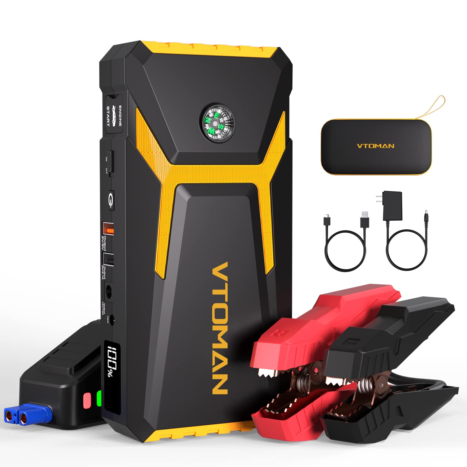 Vtoman V8 Jump Starter, 2000A Peak For Up 8L Gas And 6L Diesel Engines, Car Battery Charger Portable Jump Box With Jumper Cables