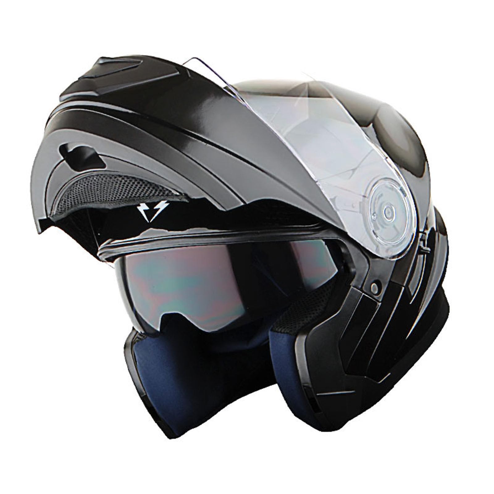 1Storm New Motorcycle Bike Modular Full Face Helmet Dual Visor Sun Shield With Rechargeable Led Tail Light : Glossy Black