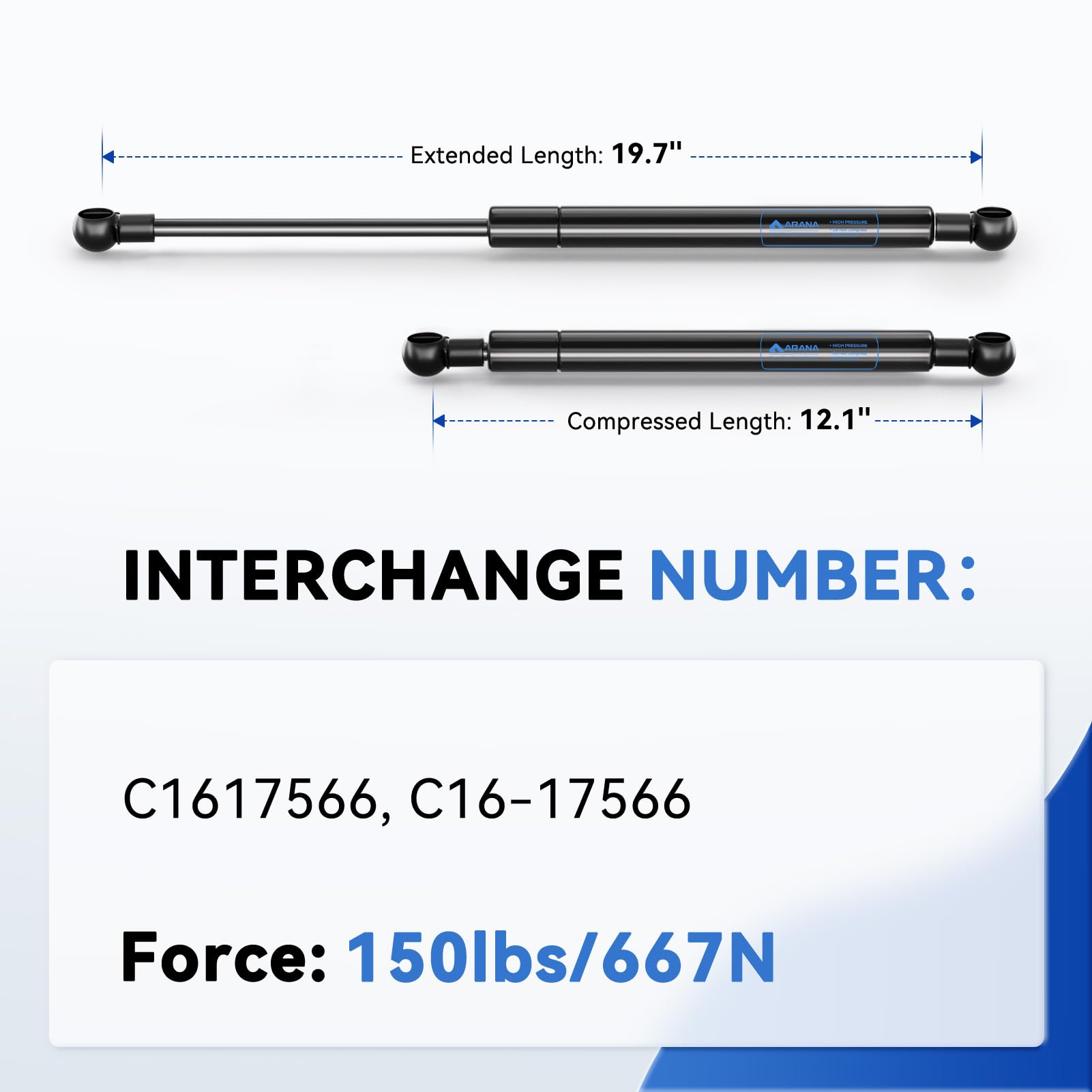 Arana 20 Inch 150 Lbs Gas Struts Lgp8-200-150, C16-17566 Gas Spring 20'' Bed Cover Shocks, Lift-Support For Heavy Duty Rv Bed Mu