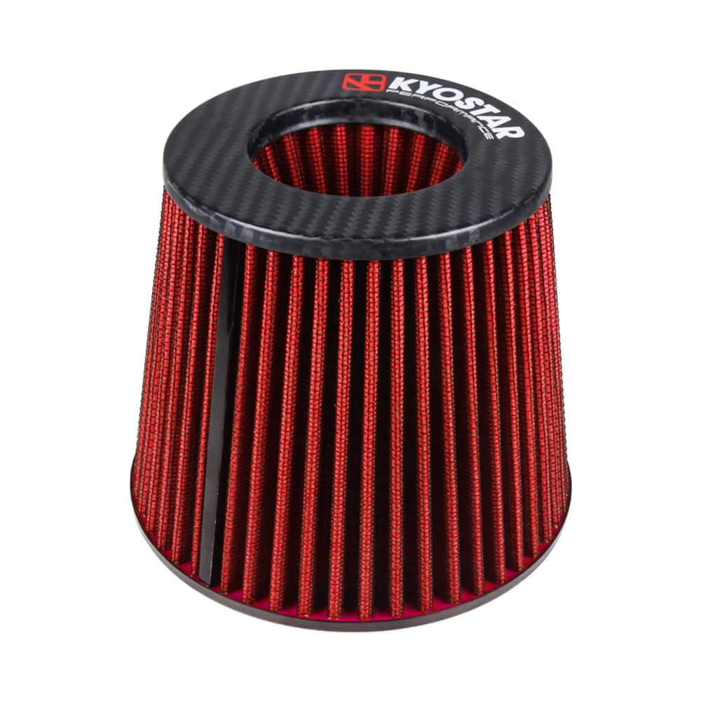Kyostar Universal Carbon Fiber 3 Inch 76Mm Air Intake Cone Filter Replacement Quality Dry Air Filter, Red