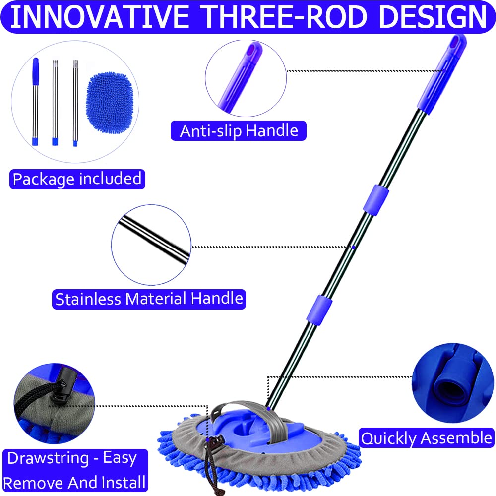 Willingheart 47.5'' Car Wash Brush Mop Cleaning Tool With Long Handle Kit For Washing Detailing Cars Truck, Suv, Rv, Trailer, Bo