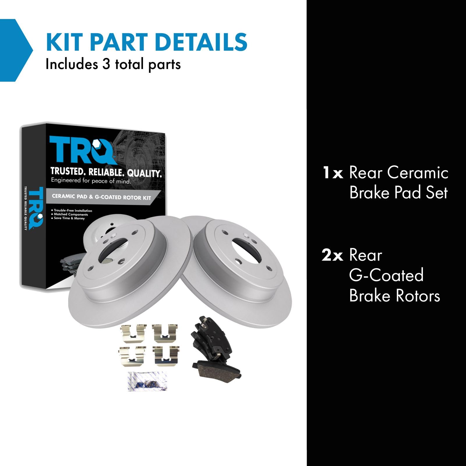 Trq Rear Brake Pad & Rotor Kit Brake Pads Brake Rotor Ceramic Premium G-Coated Compatible With 2018-2019 Hyundai Accent Kia Rio