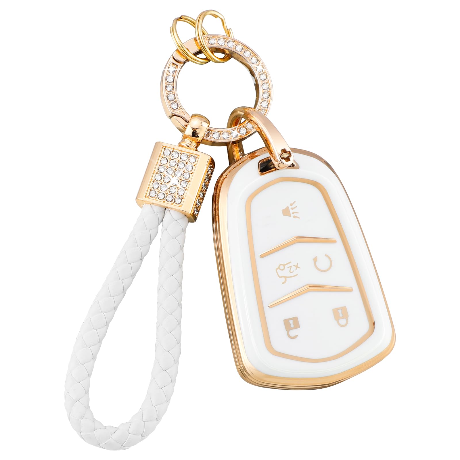 Pifoog Key Fob Cover Fit For Cadillac Xt5 Xt6 Xt4 Cts Ct6 Ats Srx Xts 5 Buttons White Gold Car Keys Case Shell Bling Keychain Fu