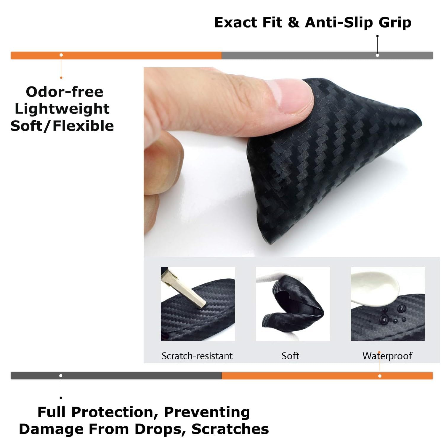 iJDMTOY Carbon Fiber Finish Soft Silicone Key Fob Cover Compatible with Audi 2017-up A4 A5 Q7 TT Smart Key (Black Twill Weave Pattern)