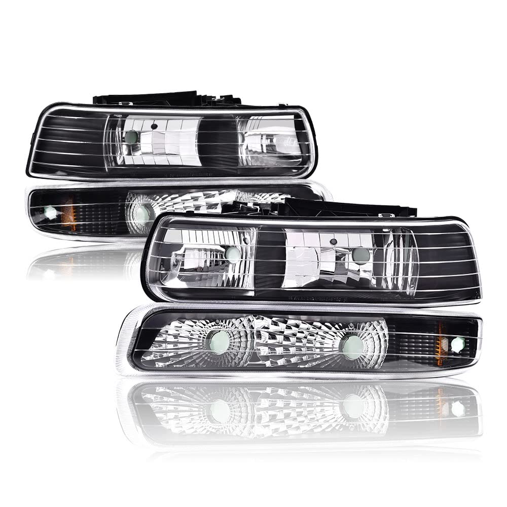 Pit66 Headlight Assembly Compatible With Chevy Silverado 1500 2500 99-02/Fit Silverado 1500Hd 2500Hd 3500 01-02/Fit 00-06 Tahoe