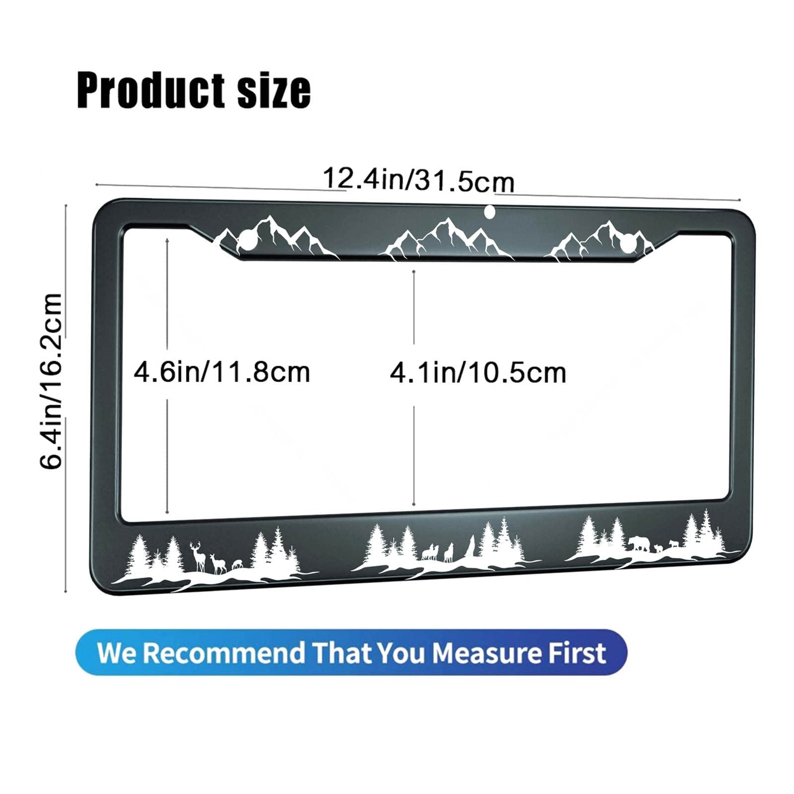 Hosnye Mountains License Plate Frame Deer, Bear, Wolf And Fox Silhouette Of Wild Animals Metal License Plate Cover Front Plates