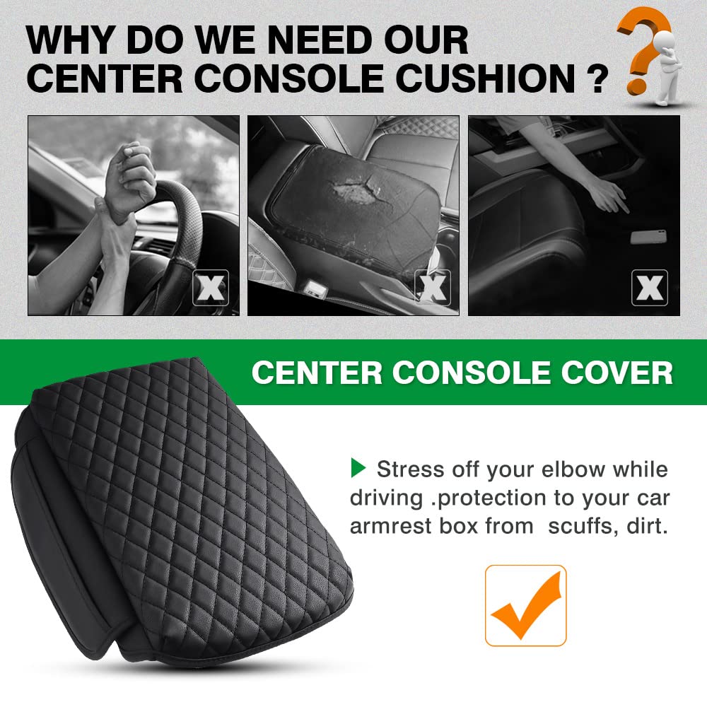 Shademax Custom Fit For Center Console Cover Jeep Grand Cherokee L Accessories 2021 2022 2023 2024 Armrest Cover Center Console Pad Pu Leather Armrest Seat Box Cover Protector With Pockets Storage Bag