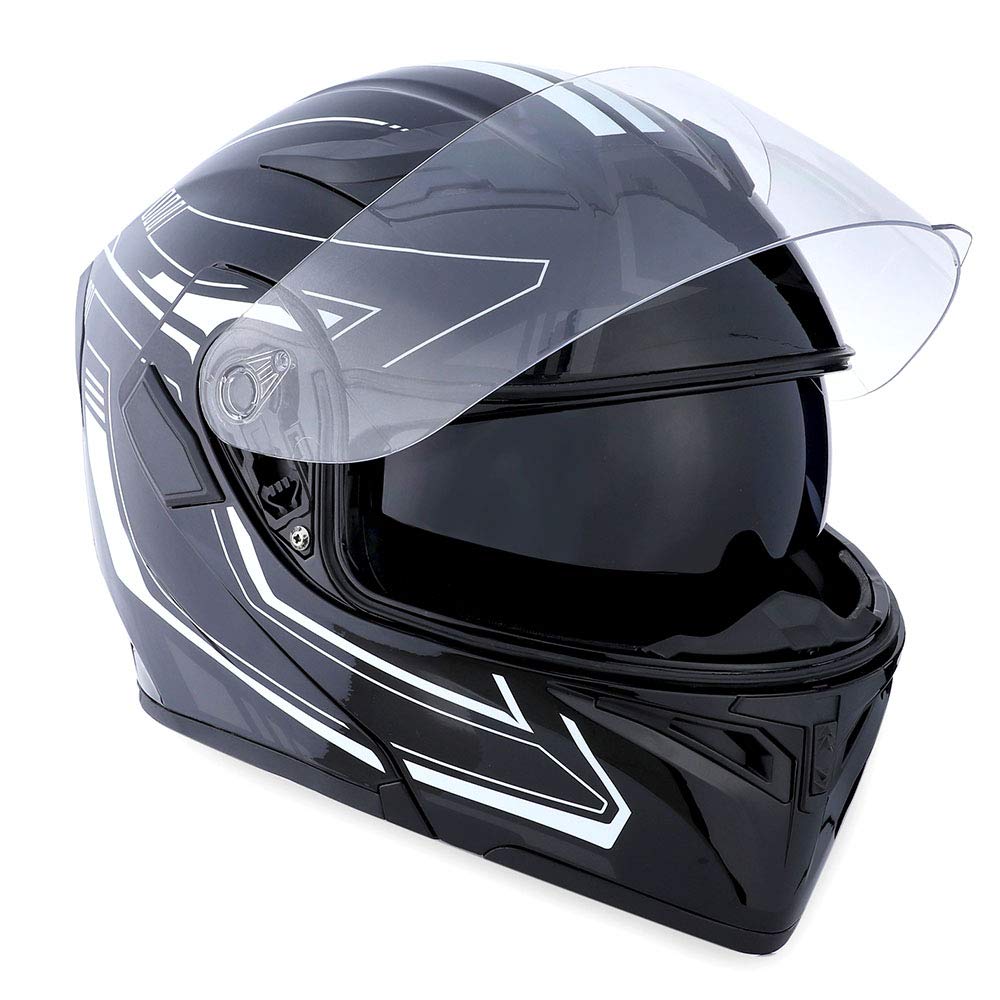 1Storm Motorcycle Modular Full Face Helmet Flip Up Dual Visor Sun Shield: Hb89 Arrow White