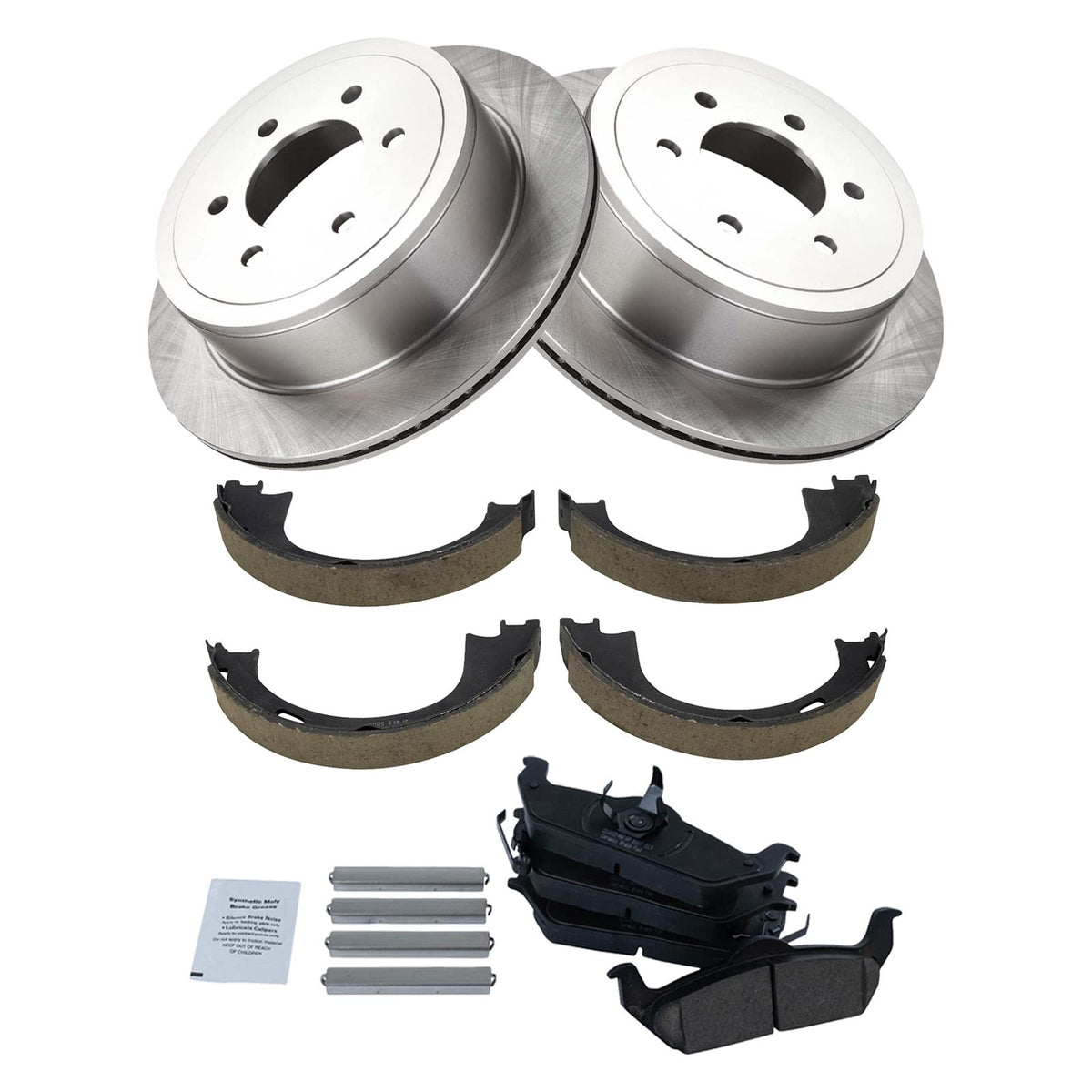 Trq Rear Brake Pad & Rotor Kit Brake Pads Brake Rotor Parking Brake Shoe Set Ceramic Compatible With 2004-2008 Ford F-150 2006-2