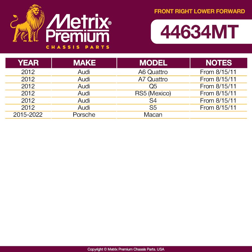 Metrix Premium Chassis Parts - Front Right Lower Forward Control Arm Fits 16 Audi A5 Mexico, 16-17 A7 Mexico, 14-18 Rs7, 14-17 S