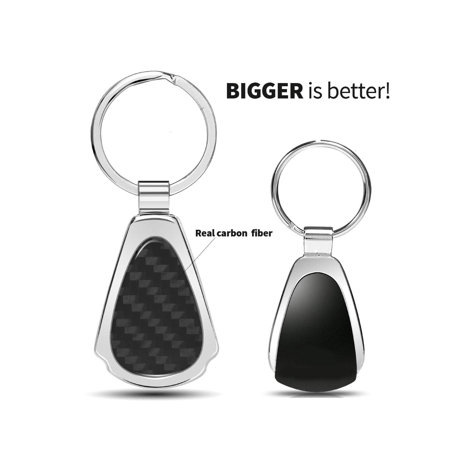 iPick Image for Chevrolet Corvette C8 Stingray Real Black Carbon Fiber Chrome Metal Teardrop Key Chain Keychain, Official Licensed