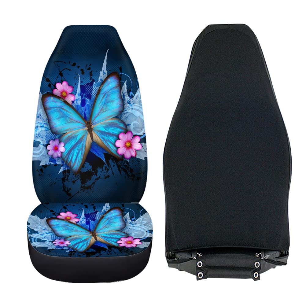Bigcarjob Trendy Car Seat Covers Ble Butterfly Print High Back Seat Cover Set Of 2 Ultra-Soft Universal Fit