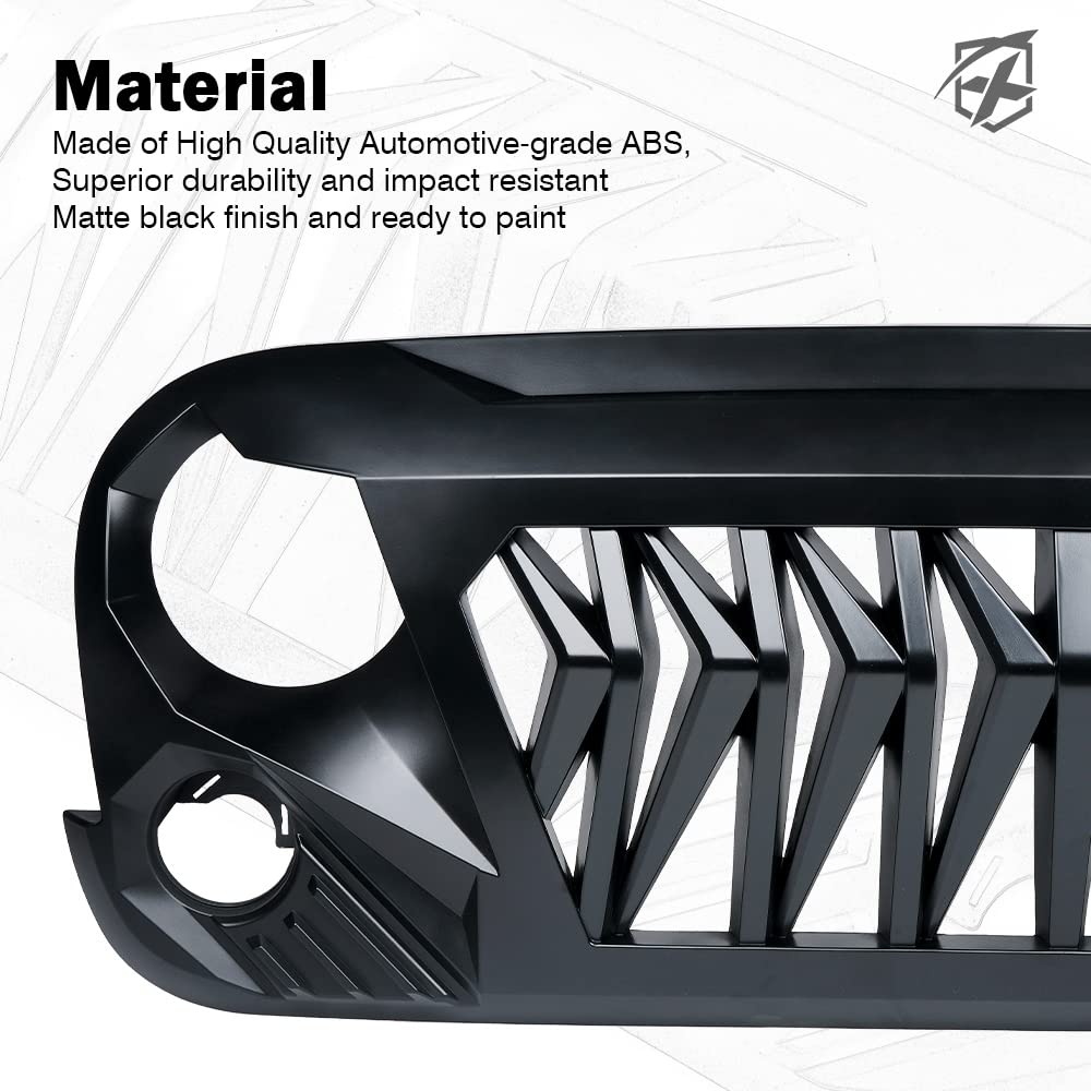 Xprite Matte Black Front Grill Venom Grille For 2007-2018 Jeep Rubicon Sahara Sport Jk Jku