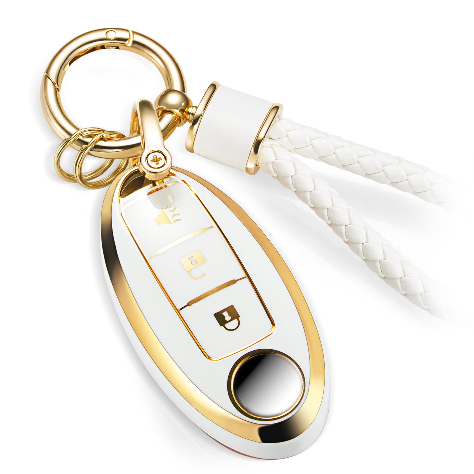 Ctrinews For Nissan Key Fob Cover With Luxury Metal Braided Rope Keychain,Upgraded Soft Key Case For Nissan Key Shell (3 Button