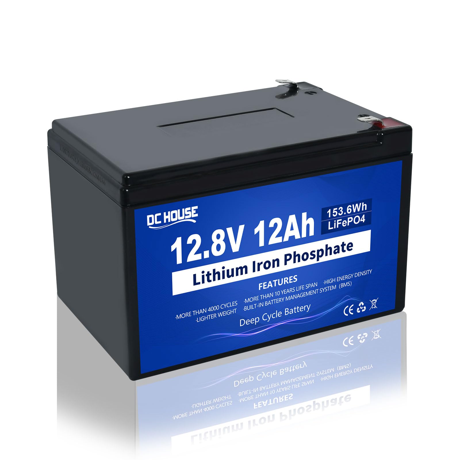 Dc House 12V 12Ah Lifepo4 Lithium Battery With 15A Bms, 10 Year Lifespan, Up To 15000+ Cycles, Lightweight And Portable For Rv,