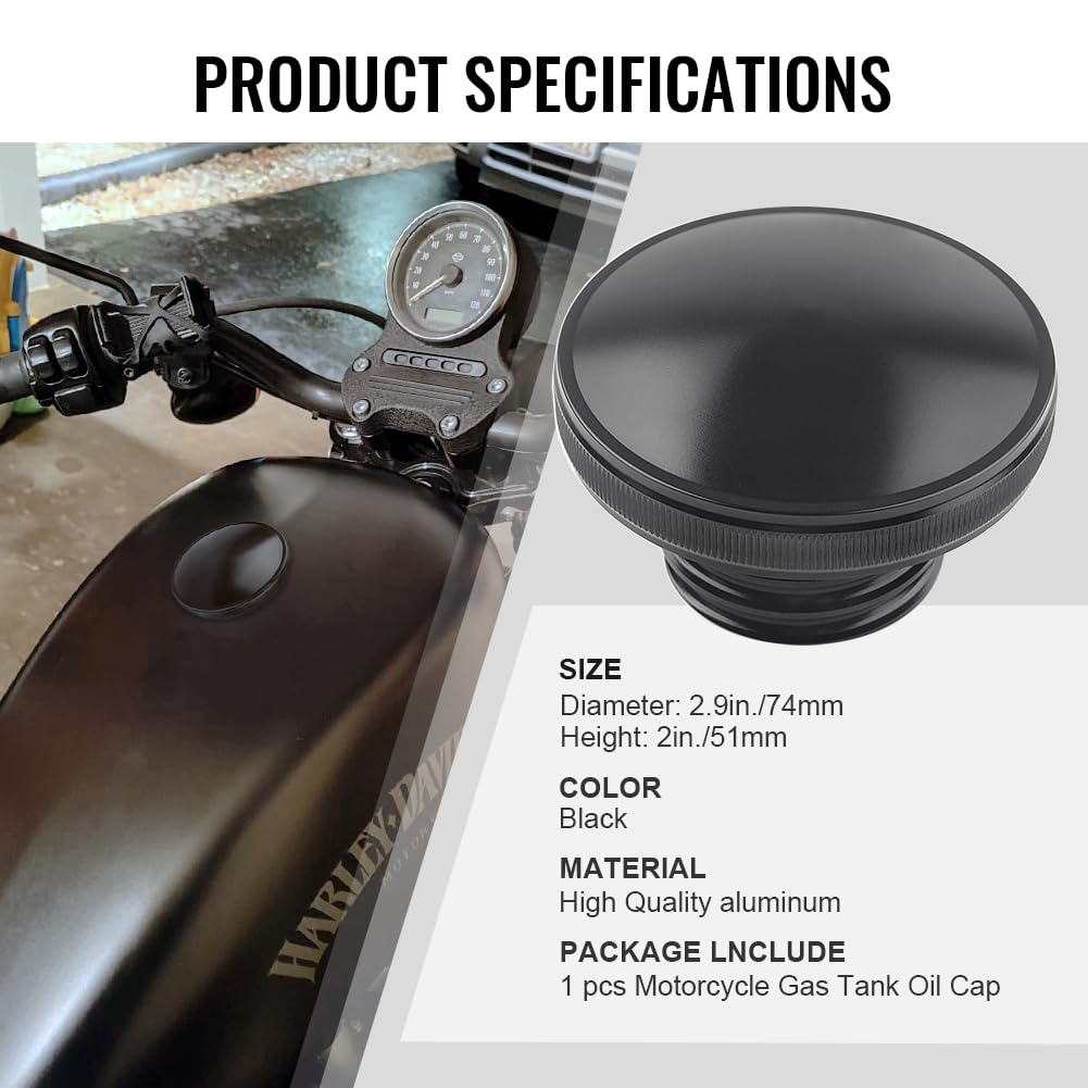 GZYF Motorcycle Black Retro Fuel Tank Gas Cap for Harley Softail 2000-2017, Dyna 1992-2017, Road King FLHR 1994-UP, Freewheeler