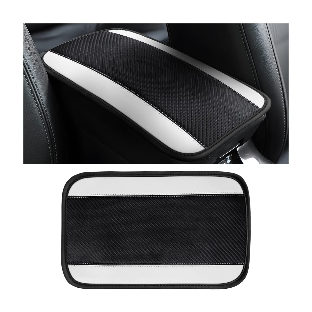 8Sanlione Car Center Console Cover, 12.6X7.5 Pu Leather Car Armrest Cover Universal Waterproof Center Console Pad, Car Accessories Interior Protection For Cars, Vehicles, Suvs (White)