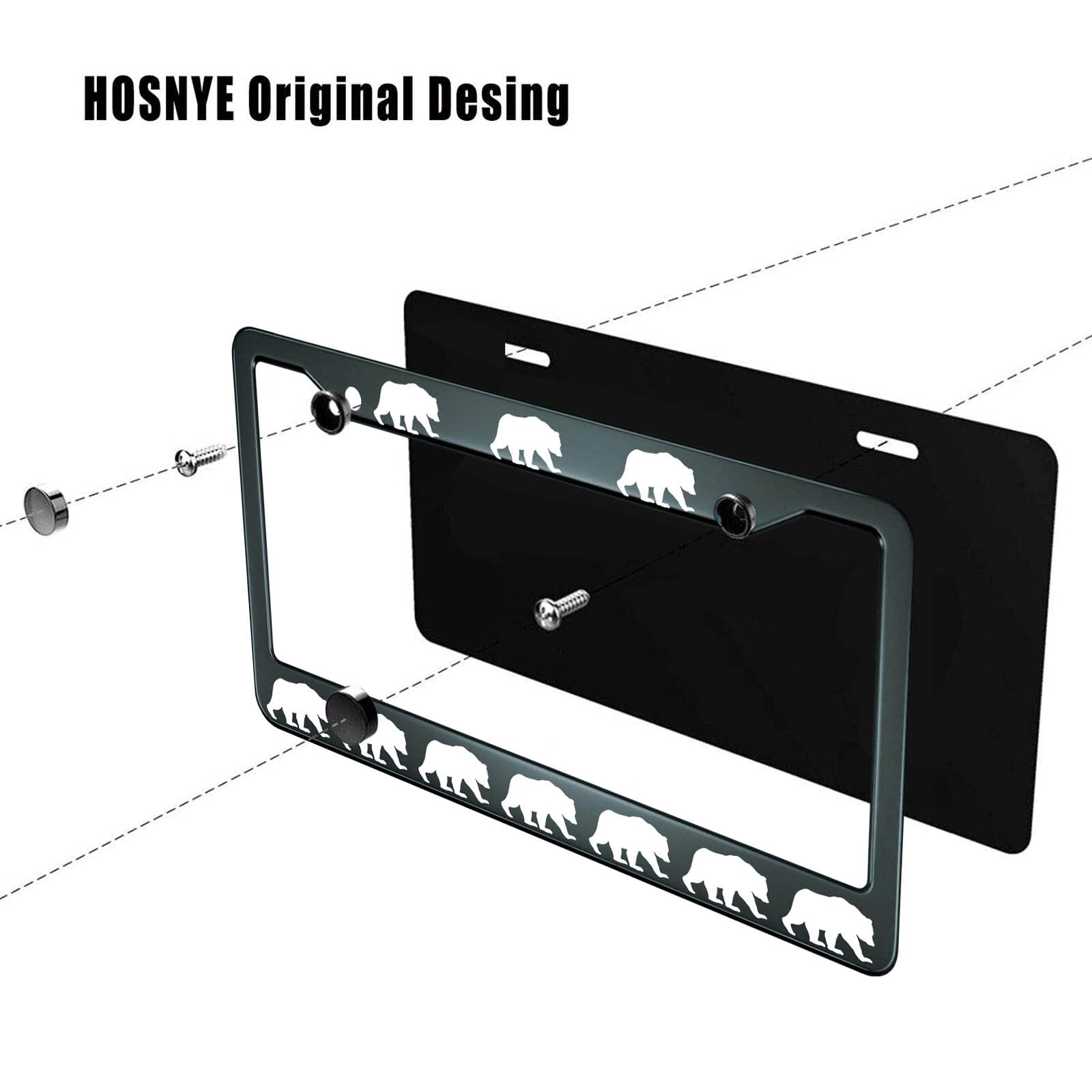 Hosnye Bear License Plate Frame Metal License Plate Cover Front Plates Frames Car Tag Frame For Women Men Us Vehicles Standard