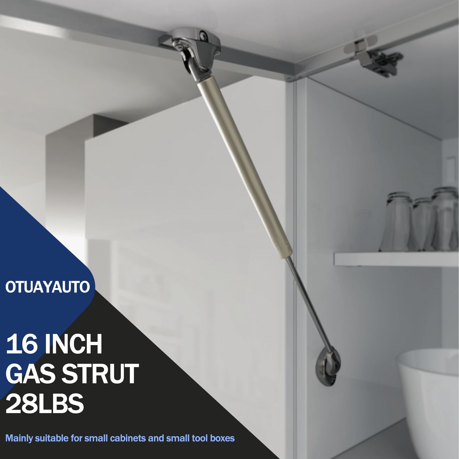 Otuayauto 16 Inch Gas Strut - 125N/28Lbs Universal Lift Support - C1608941 Gas Shocks For Tool Box Shock, Truck Cap Strut, Hydraulic Door Hinge, Cabinet Gas Strut, Rv Door Strut