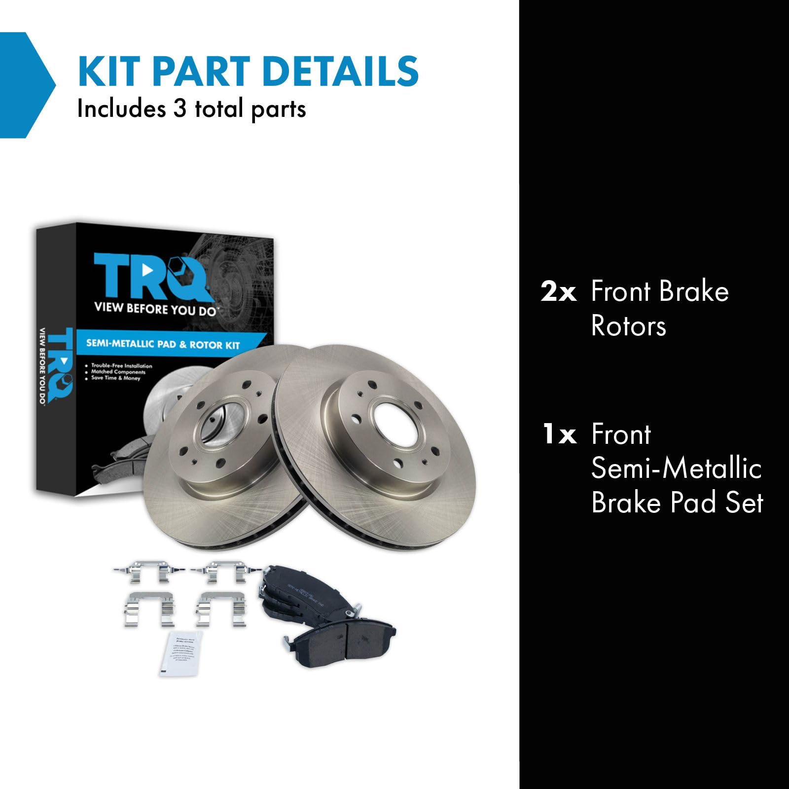 Trq Front Brake Pad & Rotor Kit Brake Pads Brake Rotor Semi-Metallic Compatible With 2007-2013 Suzuki Sx4