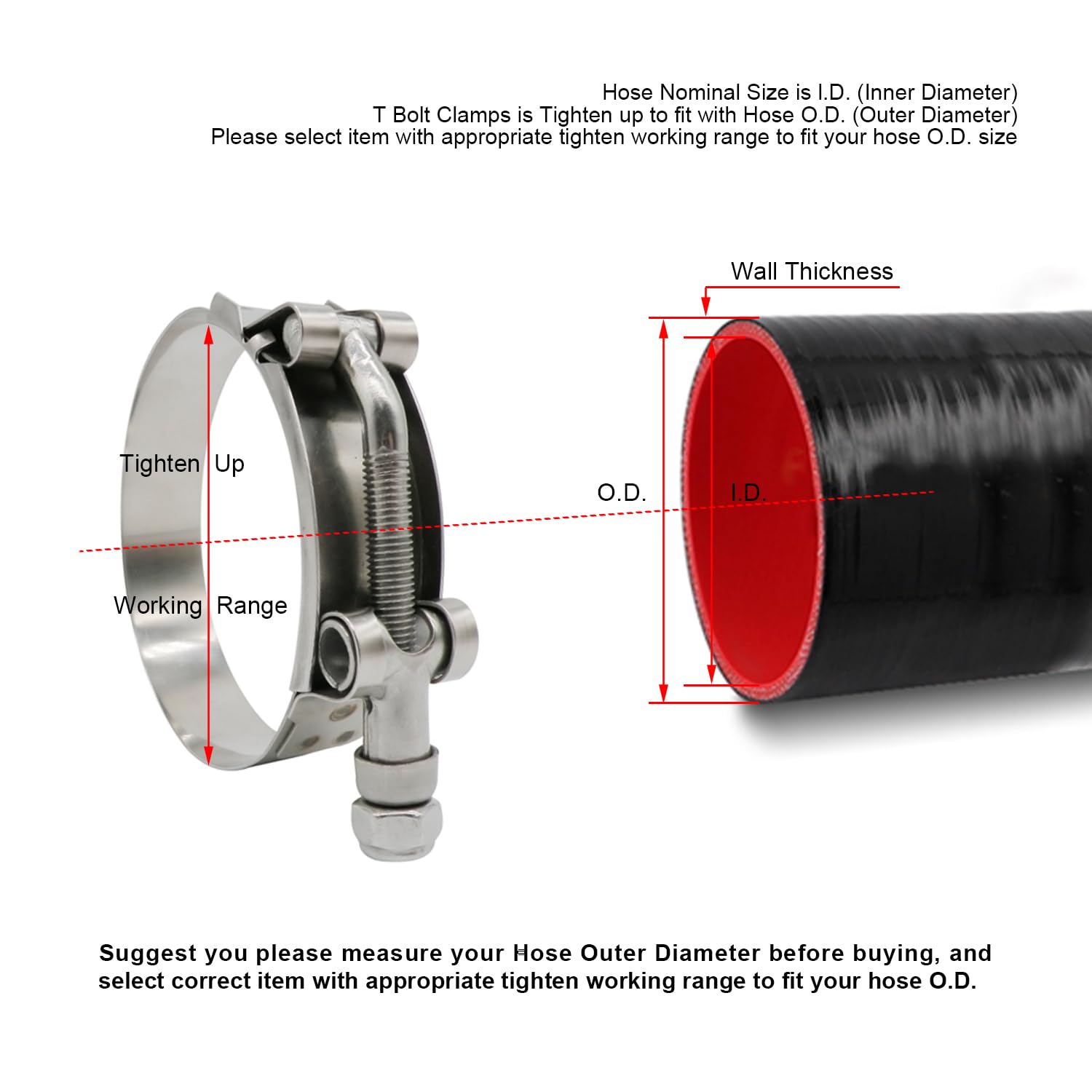 Roadformer 1.75'' T-Bolt Hose O.D. Clamp - Working Range 1.62'' - 1.85'' For 1.75'' Hose Outside Od, Stainless Steel Bolt And Ba
