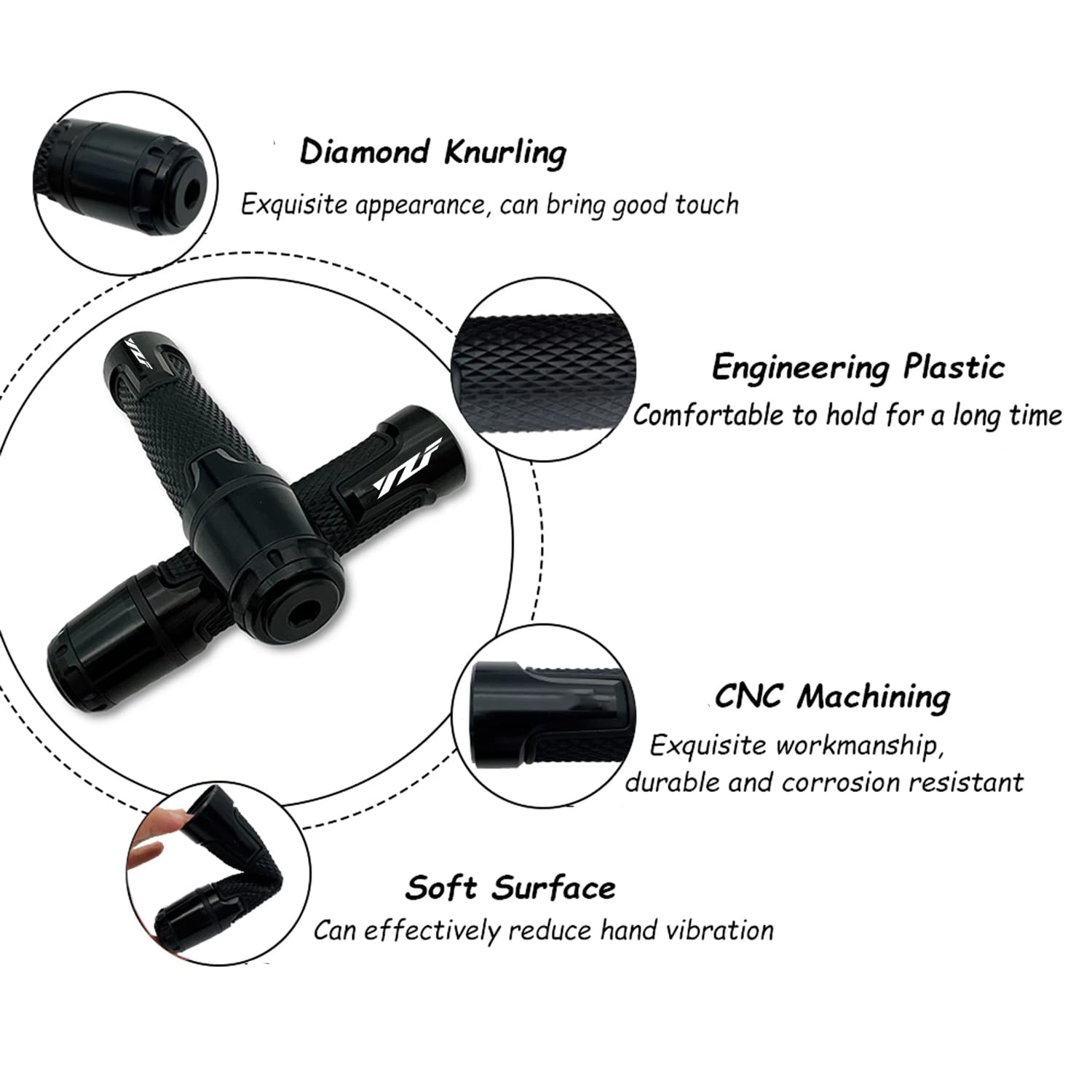 Universal 7/8'' 22mm Motorcycle Powersports Handlebar Grips for Yamaha YZF 600R R1 1998-2019,R3 2015-2019,R6 1999-2019,R6S 2006-