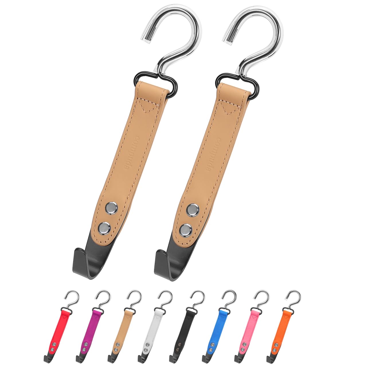 Compuda 2-Pack Car Hook Holder - Leather Headrest Hooks For Purses & Bags, Sus304 (Light Brown)